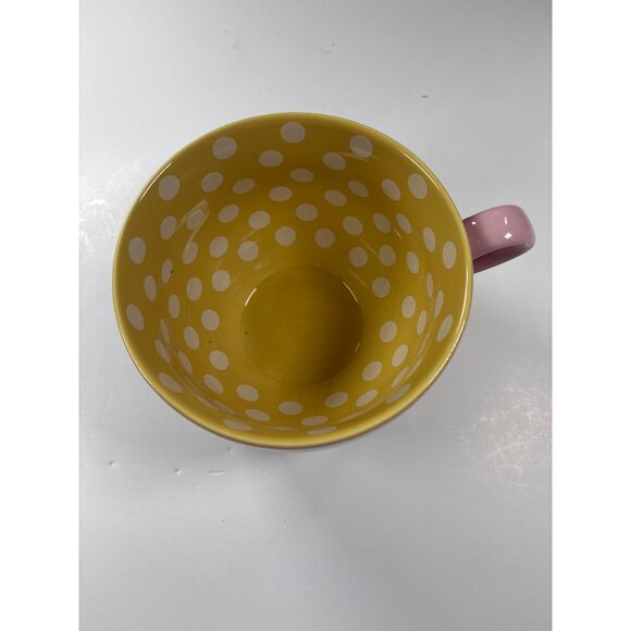 Matilda Jane Floral Ceramic Mug Pink With Yellow Polka Dot Interior 12 Oz - Picture 3 of 3